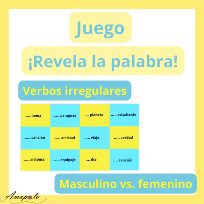 JUEGO INTERACTIVO | REVELA LA PALABRA | PRESENTE DE INDICATIVO IRREGULAR + GÉNERO MASCULINO/FEMENINO